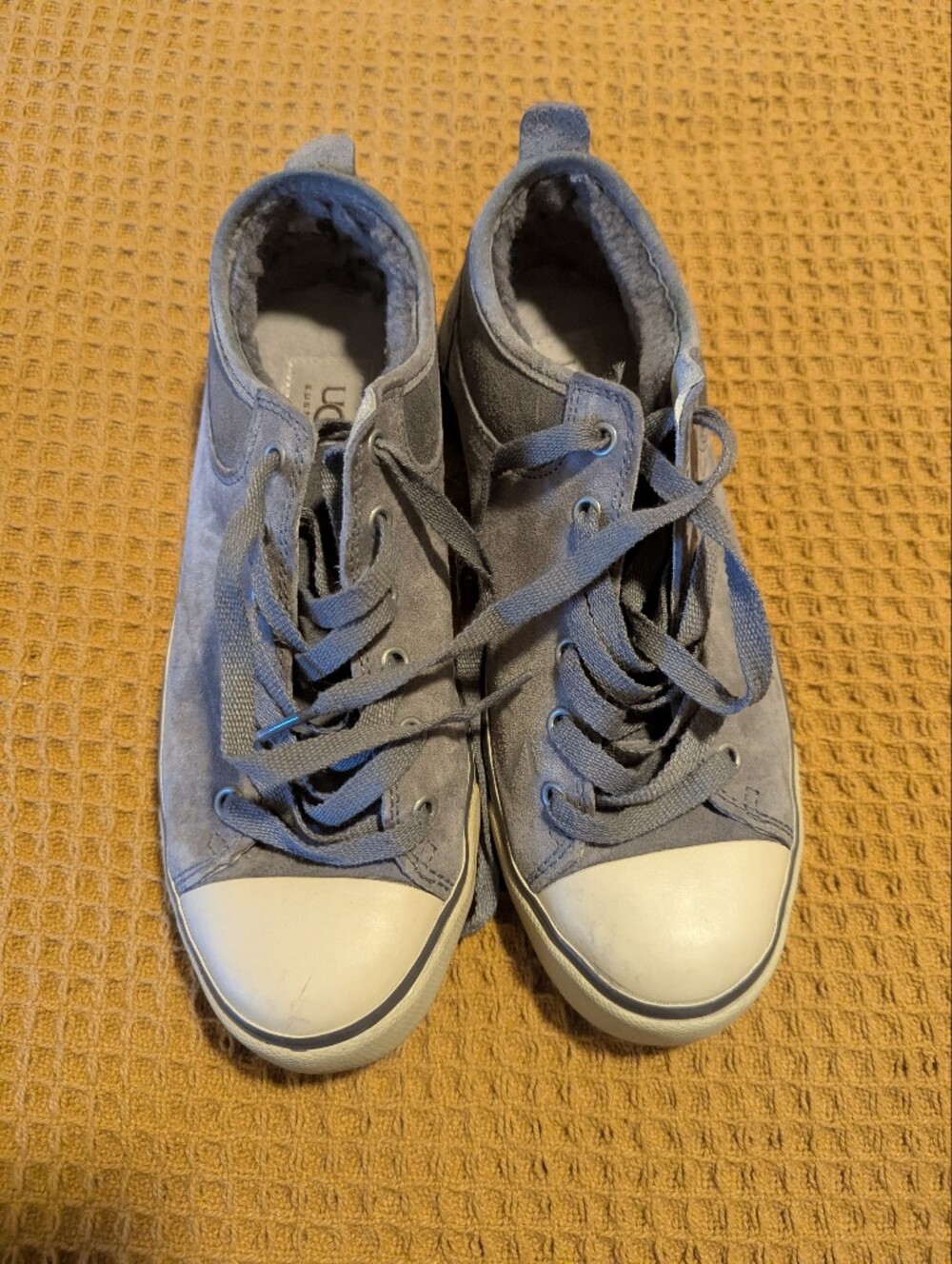 UGG Women's Gray Suede Fur Lined  Sneakers with Cream Toe, 6.5